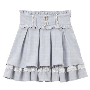 Dear My Love Blue Gray Checkered Tiered Mini Skirt